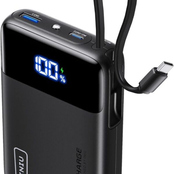 INIU P51L-E1 45W Portable Charger, Smallest 20000mAh Power Bank with Build in USB-C Cable, Fast Charging USB C in&Out Battery Pack