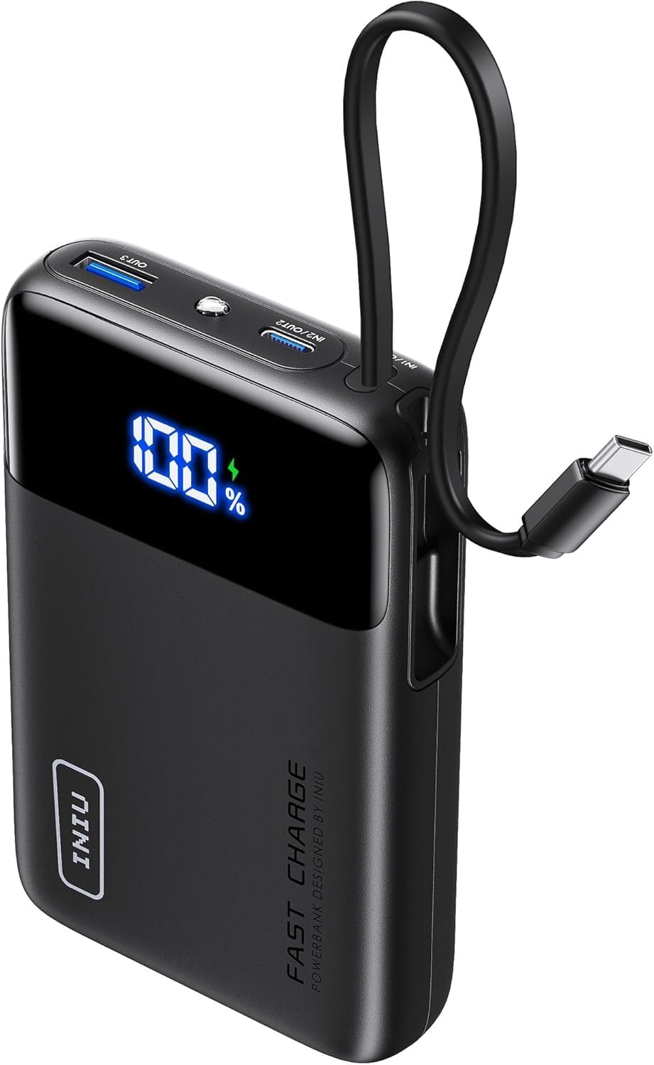 INIU P51L-E1 45W Portable Charger, Smallest 20000mAh Power Bank with Build in USB-C Cable, Fast Charging USB C in&Out Battery Pack